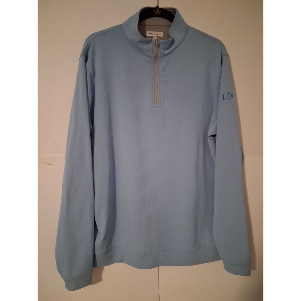Peter Millar Men's Performance Quarter Zip Pullover Light Blue LIV Golf Large